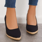 Suisecloths Platform Espadrilles Wedge Sandals Closed Toe Slip on Pumps Oshnow